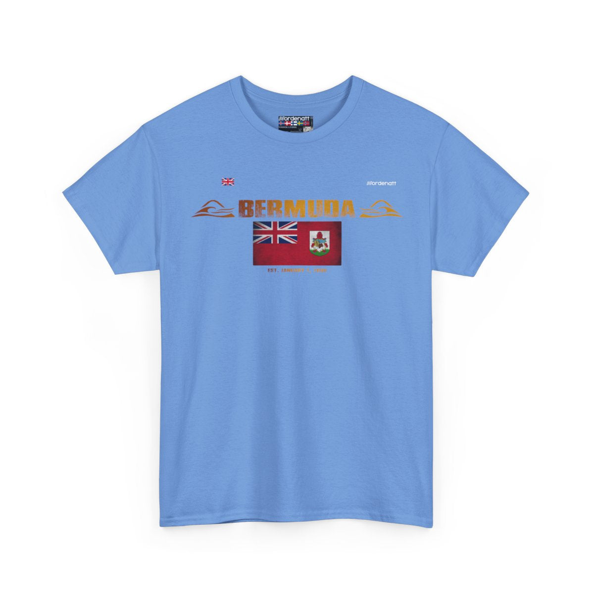 Bermuda flag t-shirt in Carolina Blue — premium cotton, Nordenatt