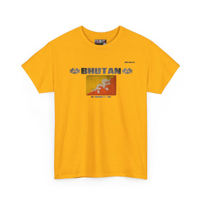 Bhutan flag t-shirt in Gold — premium cotton, Nordenatt
