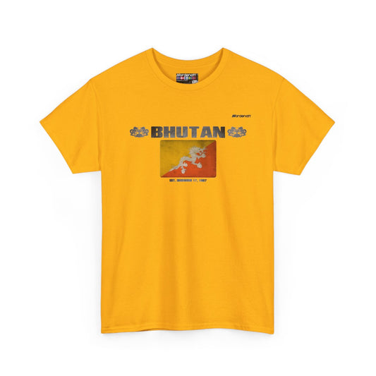 Bhutan flag t-shirt in Gold — premium cotton, Nordenatt