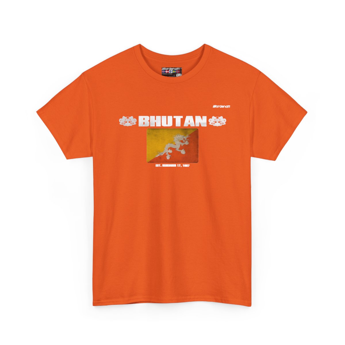 Bhutan flag t-shirt in Orange — premium cotton, Nordenatt