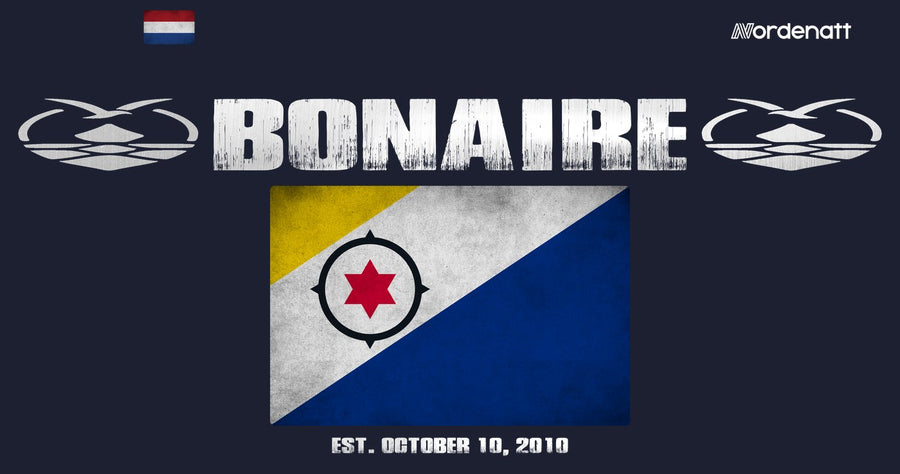 Bonaire design preview: flag, date and emblem inspiration printed on dark t-shirts (Nordenatt)