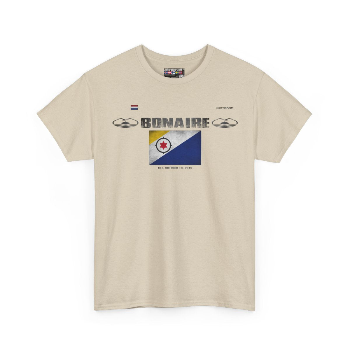 Bonaire flag t-shirt in Sand — premium cotton, Nordenatt
