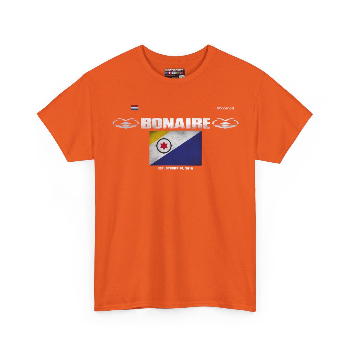 Bonaire flag t-shirt in Orange — premium cotton, Nordenatt