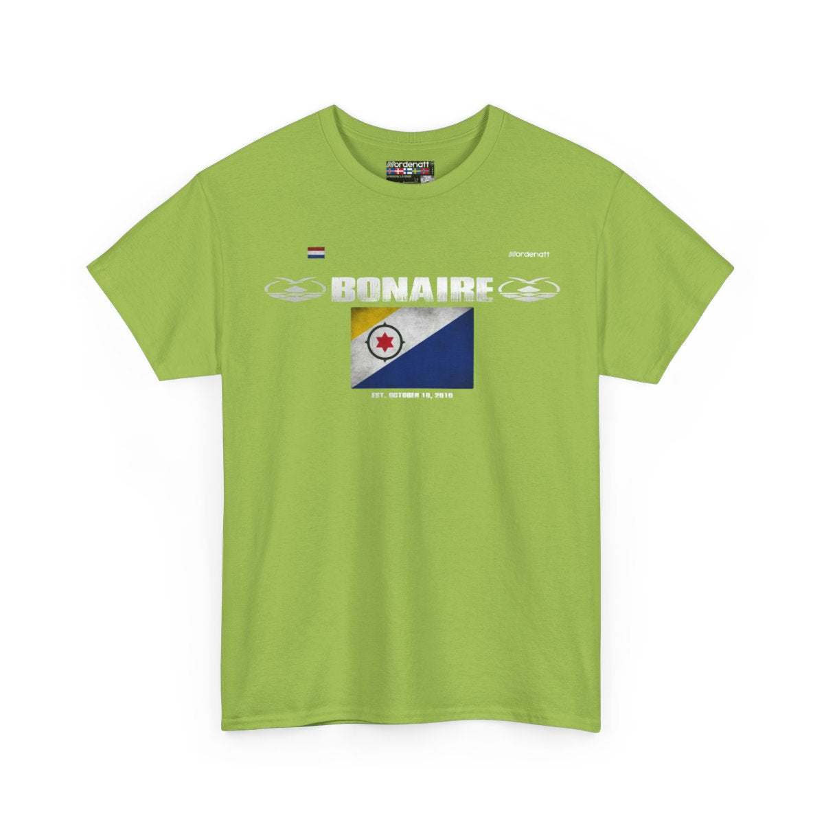 Bonaire flag t-shirt in Kiwi — premium cotton, Nordenatt