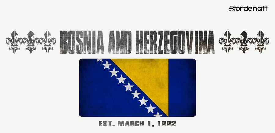 Bosnia and Herzegovina design preview: flag, date and emblem inspiration printed on light t-shirts (Nordenatt)
