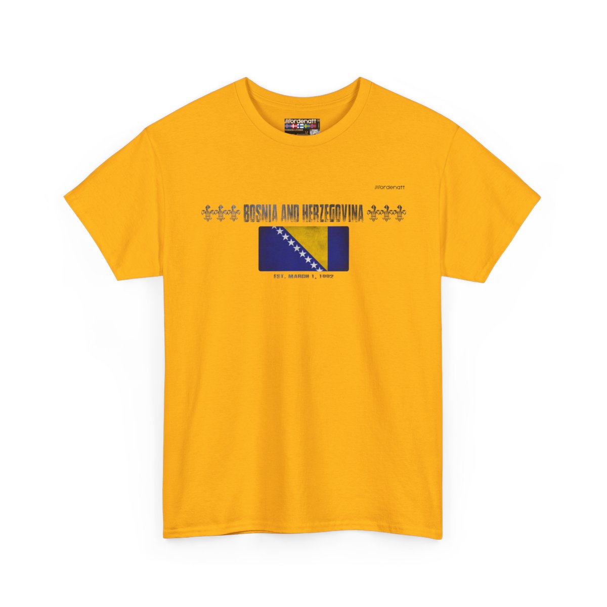 Bosnia And Herzegovina flag t-shirt in Gold — premium cotton, Nordenatt