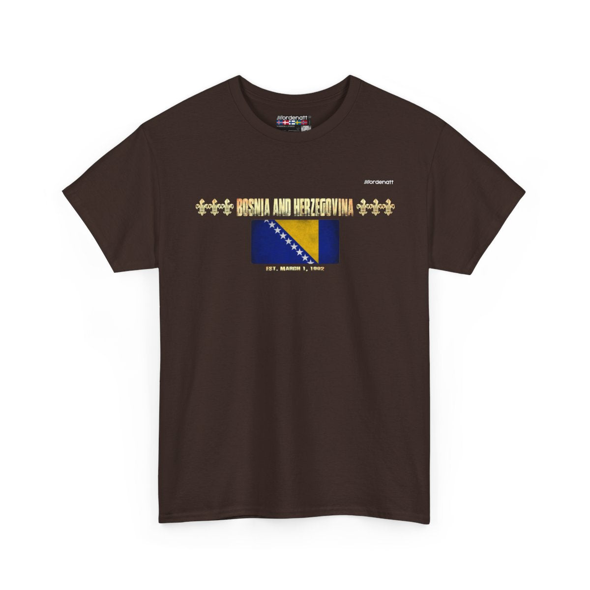 Bosnia And Herzegovina flag t-shirt in Dark Chocolate — premium cotton, Nordenatt
