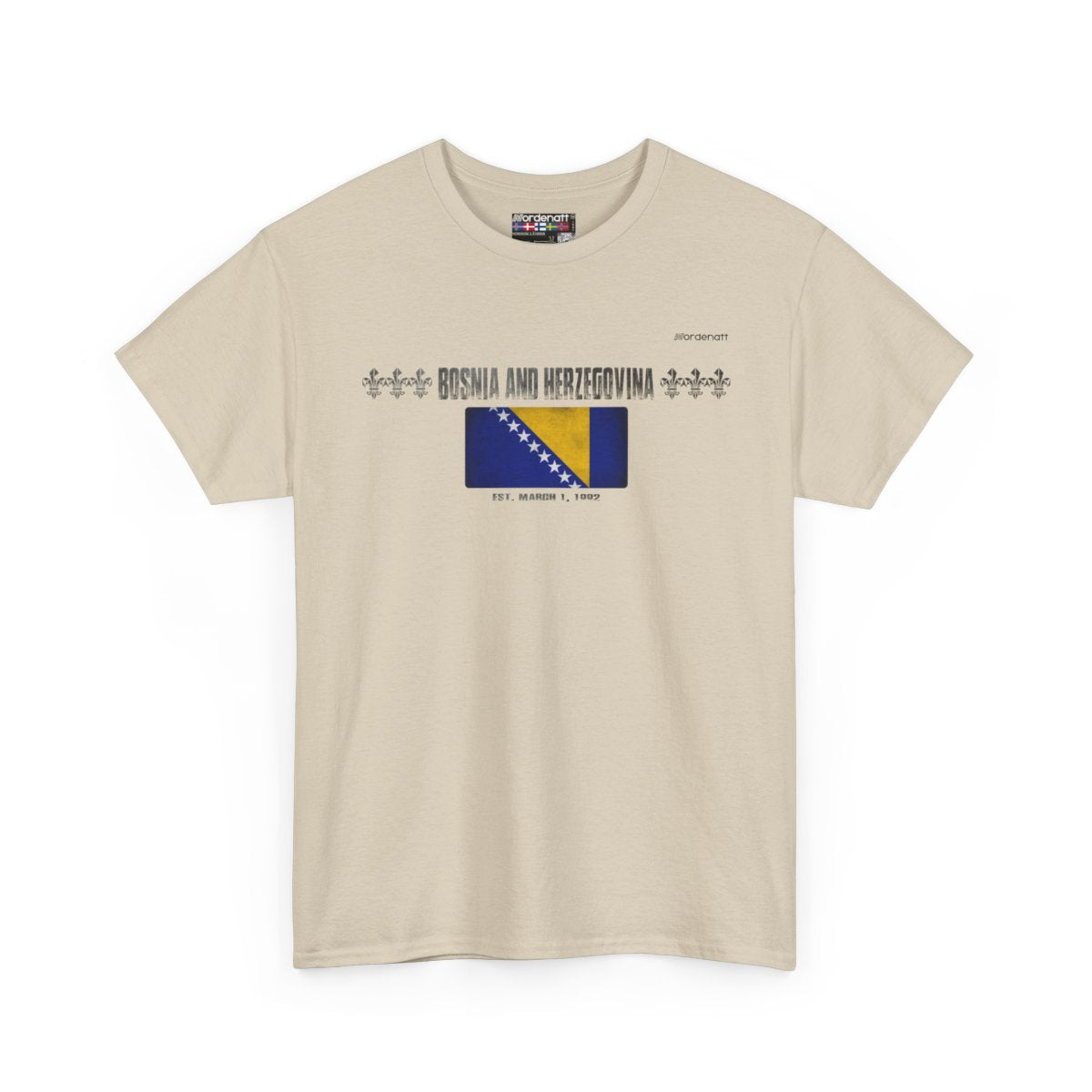 Bosnia And Herzegovina flag t-shirt in Sand — premium cotton, Nordenatt