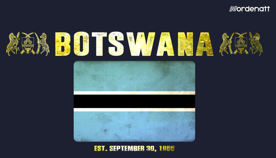 Botswana design preview: flag, date and emblem inspiration printed on dark t-shirts (Nordenatt)