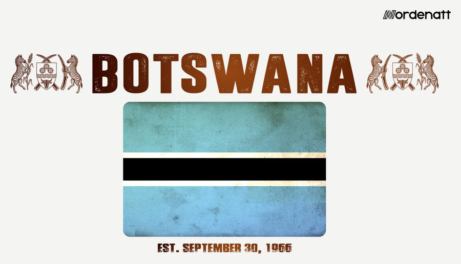 Botswana design preview: flag, date and emblem inspiration printed on light t-shirts (Nordenatt)