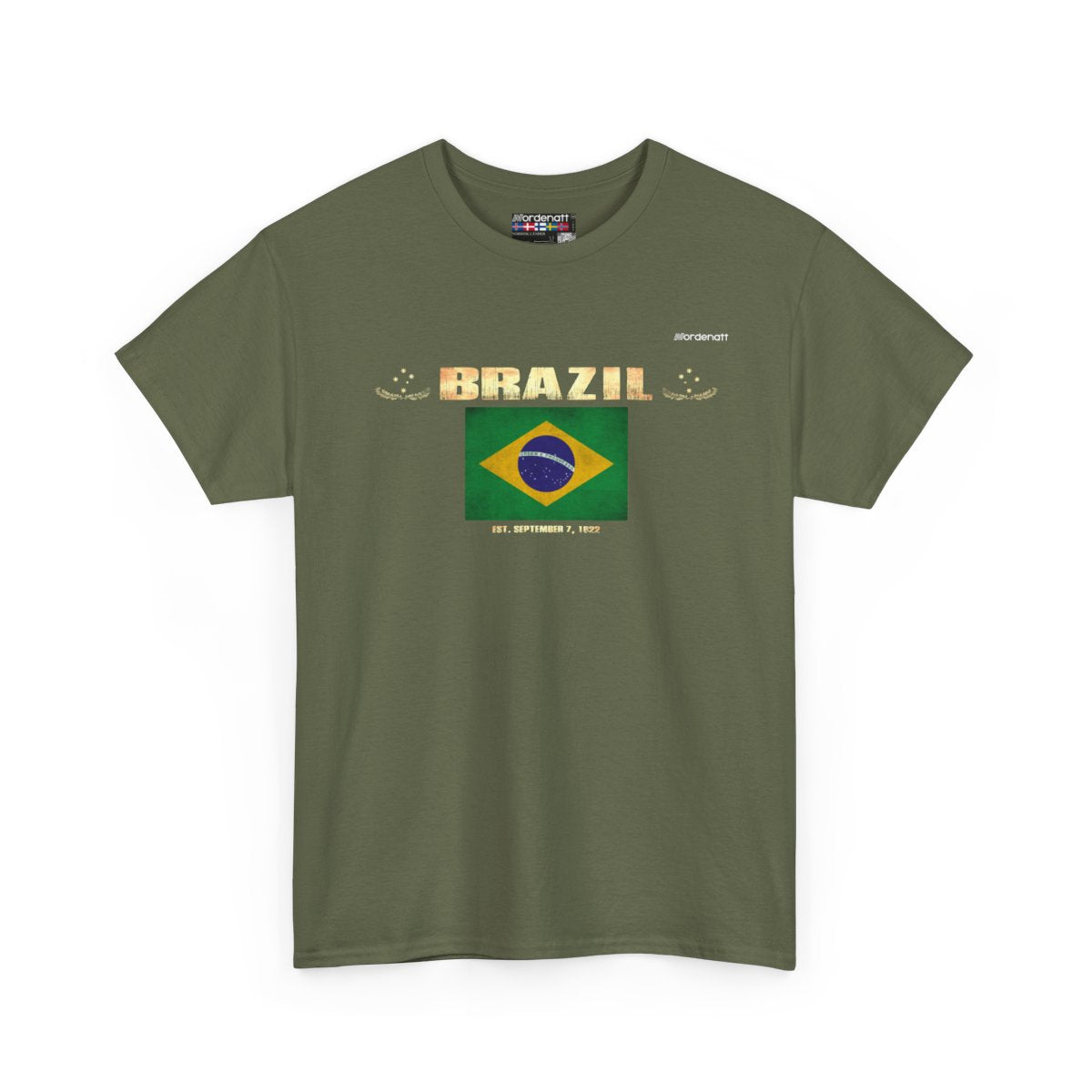 Brazil flag t-shirt in Military Green — premium cotton, Nordenatt