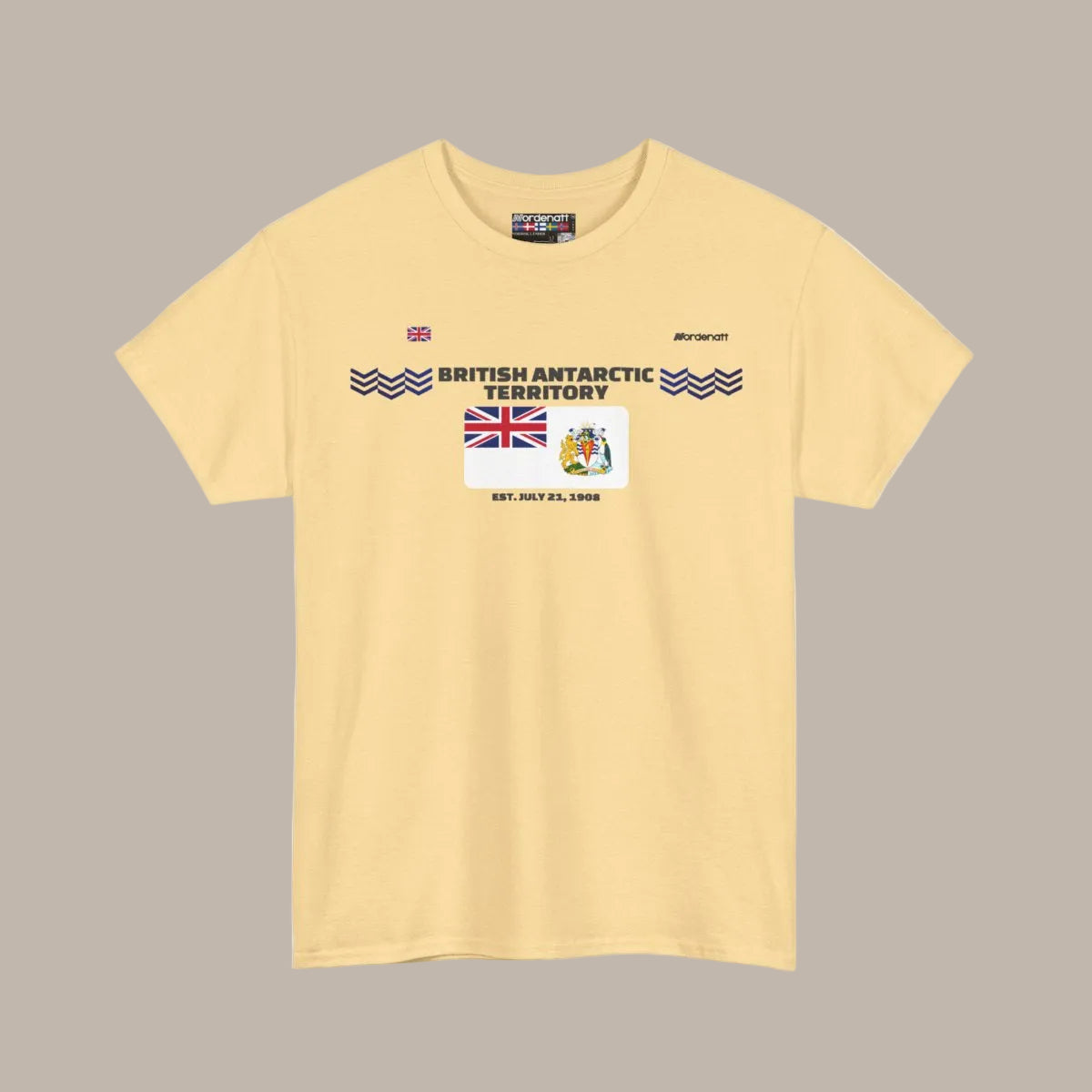 British Antarctic Territory flag t-shirt in Yellow Haze — premium cotton, Nordenatt