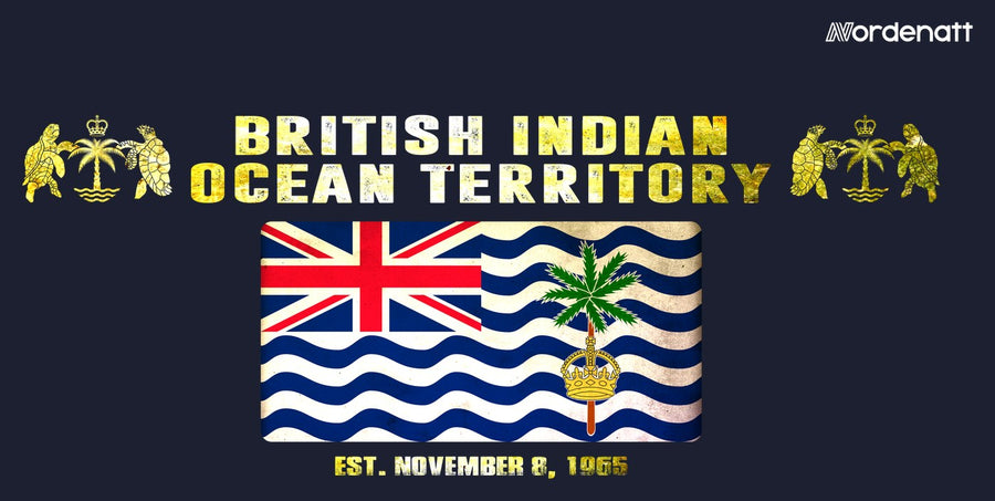 British Indian Ocean Territory design preview: flag, date and emblem inspiration printed on dark t-shirts (Nordenatt)
