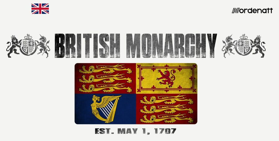 British Monarchy design preview: flag, date and emblem inspiration printed on light t-shirts (Nordenatt)