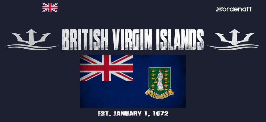 British Virgin Islands design preview: flag, date and emblem inspiration printed on dark t-shirts (Nordenatt)