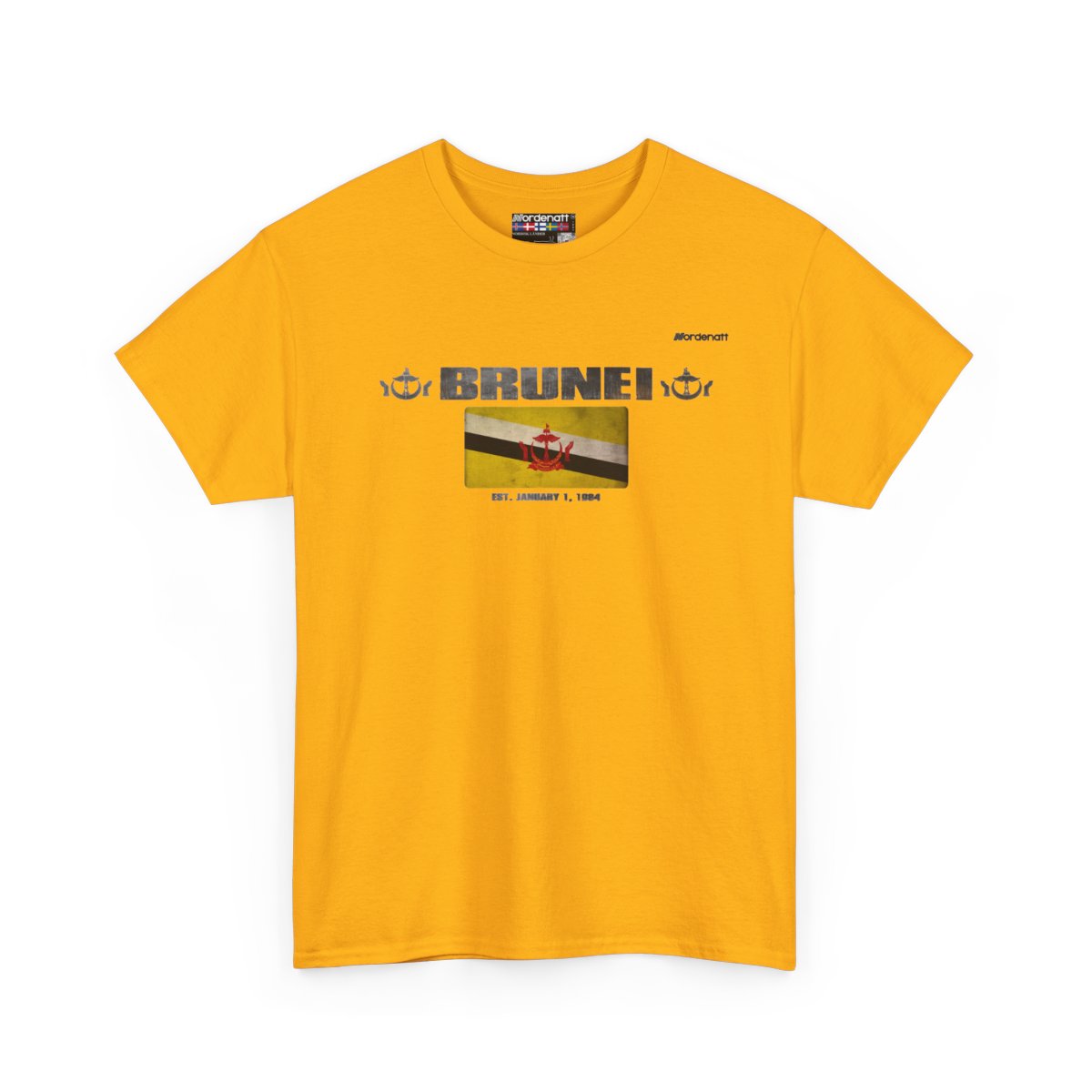 Brunei flag t-shirt in Gold — premium cotton, Nordenatt