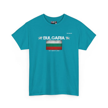 Bulgaria flag t-shirt in Tropical Blue — premium cotton, Nordenatt