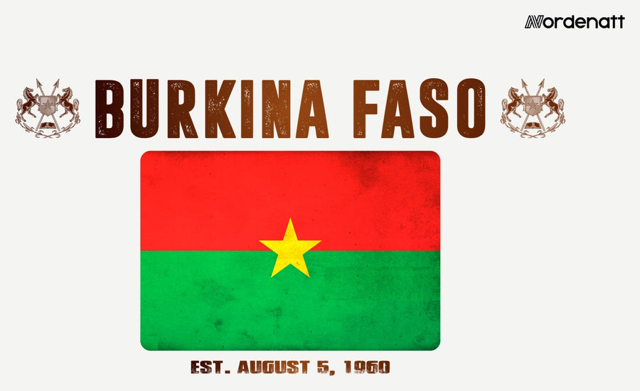 Burkina Faso design preview: flag, date and emblem inspiration printed on light t-shirts (Nordenatt)
