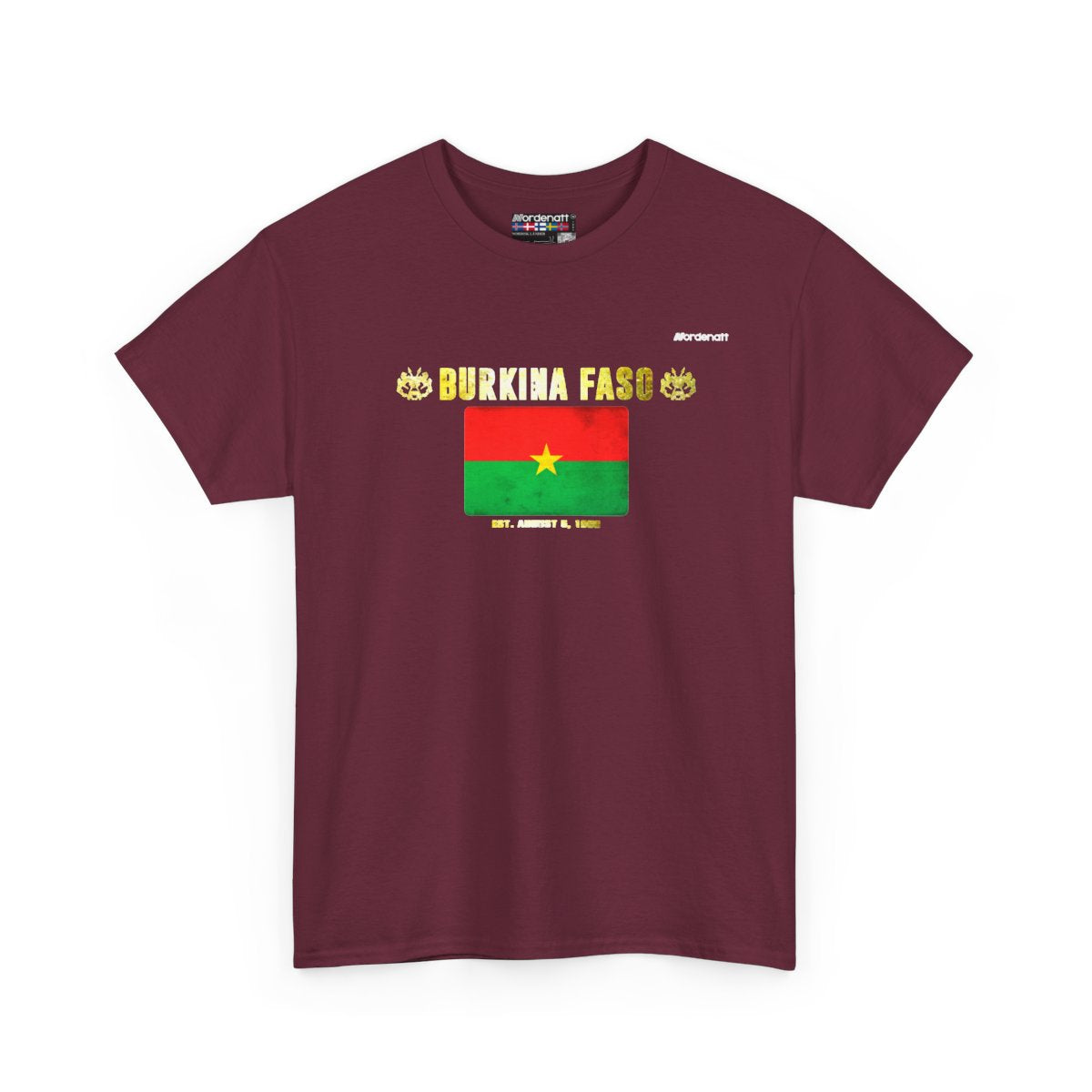 Burkina Faso flag t-shirt in Maroon — premium cotton, Nordenatt