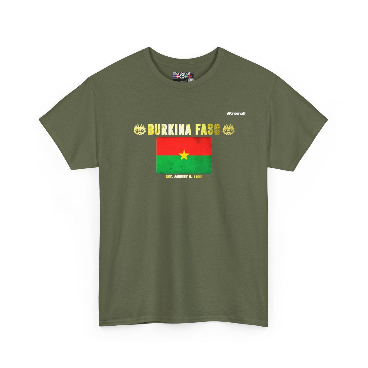 Burkina Faso flag t-shirt in Military Green — premium cotton, Nordenatt