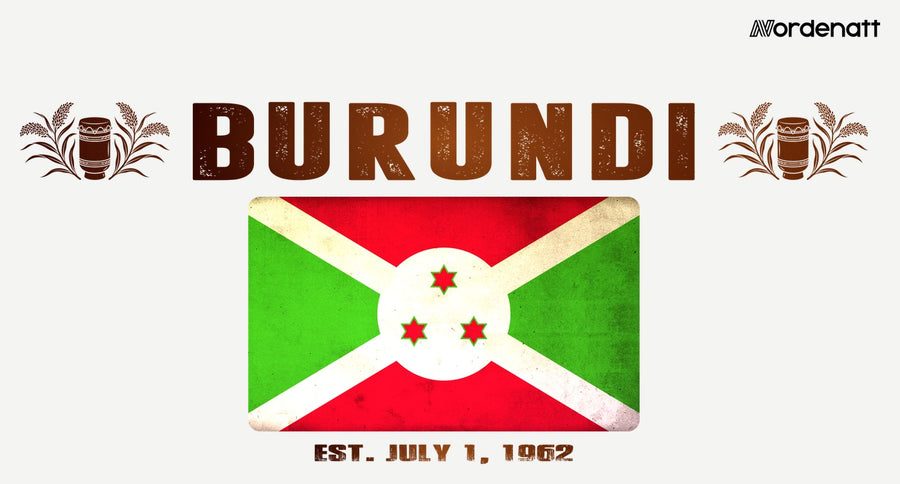 Burundi design preview: flag, date and emblem inspiration printed on light t-shirts (Nordenatt)
