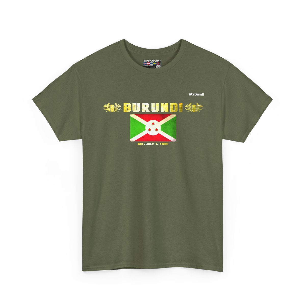 Burundi flag t-shirt in Military Green — premium cotton, Nordenatt