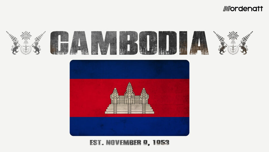 Cambodia design preview: flag, date and emblem inspiration printed on light t-shirts (Nordenatt)