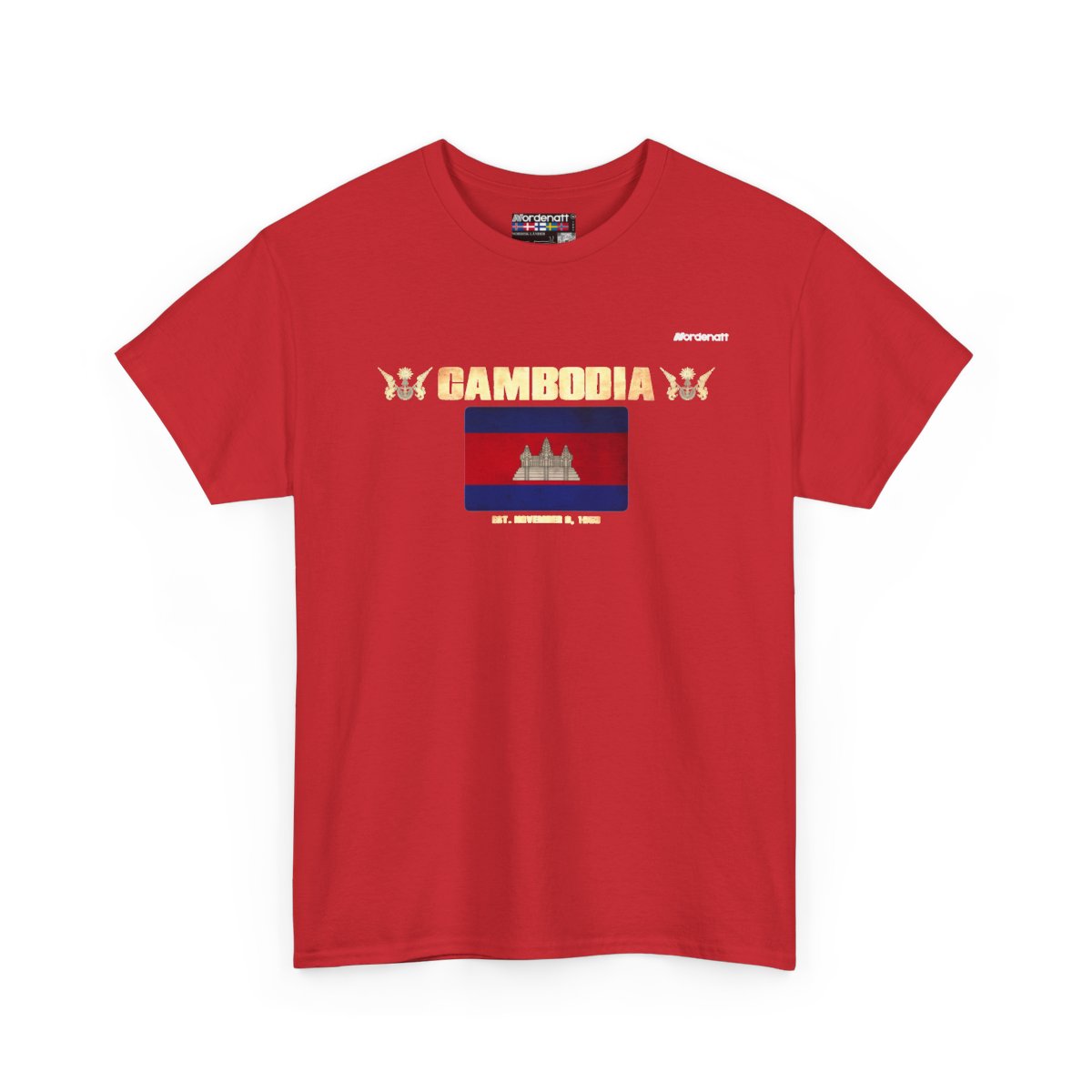 Cambodia flag t-shirt in Red — premium cotton, Nordenatt