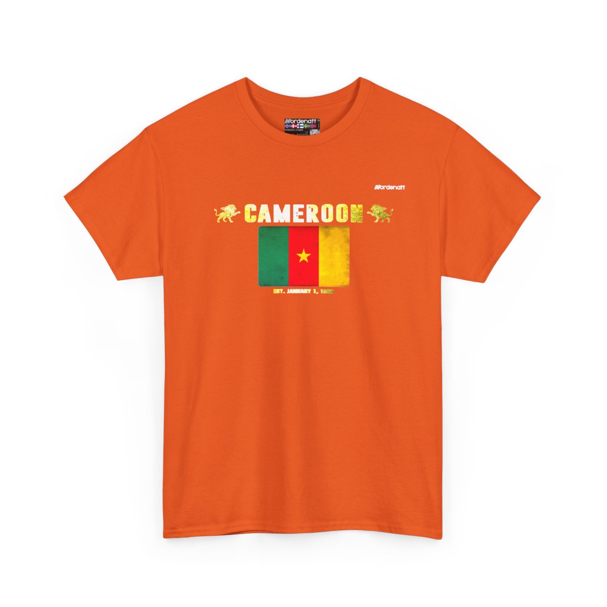 Cameroon flag t-shirt in Orange — premium cotton, Nordenatt