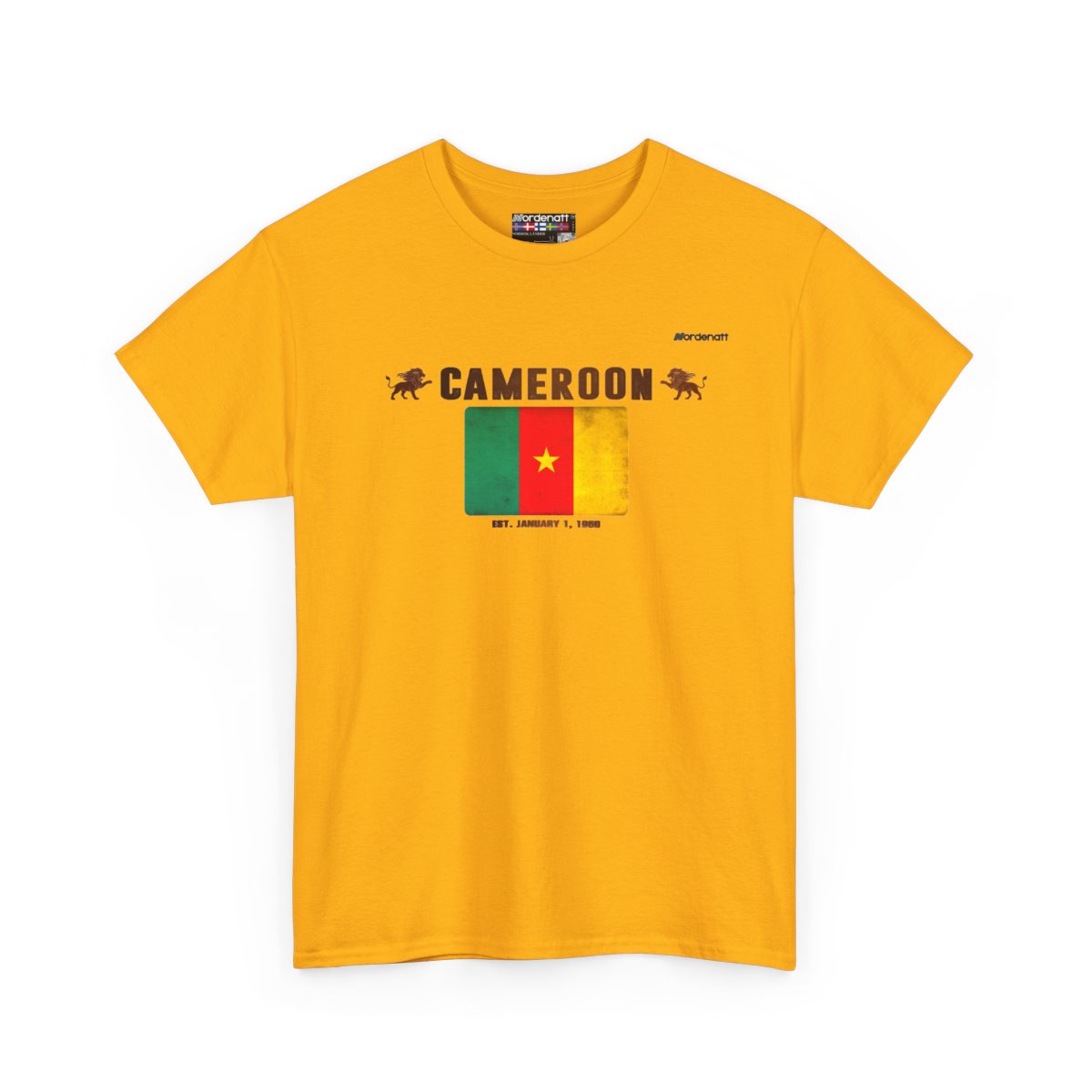 Cameroon flag t-shirt in Gold — premium cotton, Nordenatt