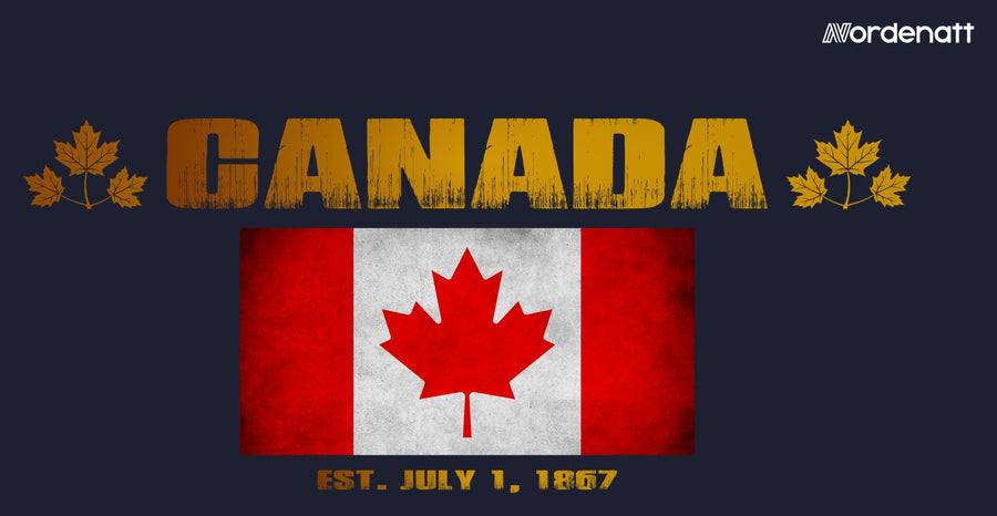 Canada design preview: flag, date and emblem inspiration printed on dark t-shirts (Nordenatt)