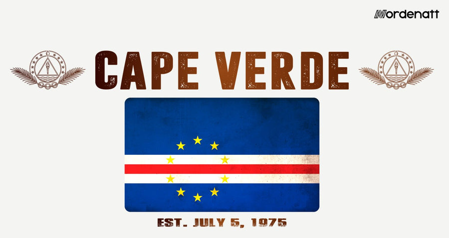 Cape Verde design preview: flag, date and emblem inspiration printed on light t-shirts (Nordenatt)