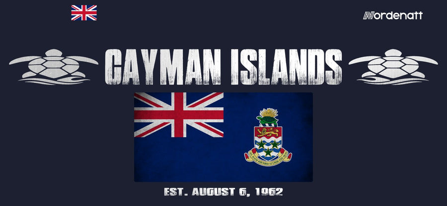 Cayman Islands design preview: flag, date and emblem inspiration printed on dark t-shirts (Nordenatt)