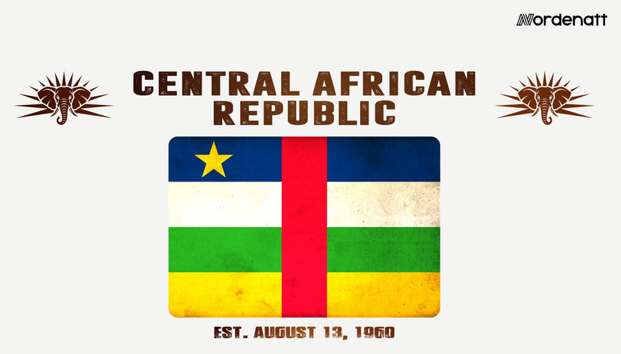 Central African Republic design preview: flag, date and emblem inspiration printed on light t-shirts (Nordenatt)