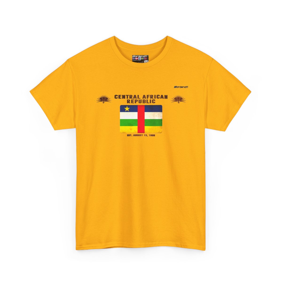 Central African Republic flag t-shirt in Gold — premium cotton, Nordenatt