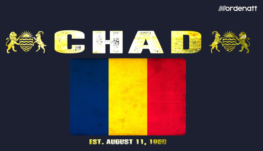 Chad design preview: flag, date and emblem inspiration printed on dark t-shirts (Nordenatt)