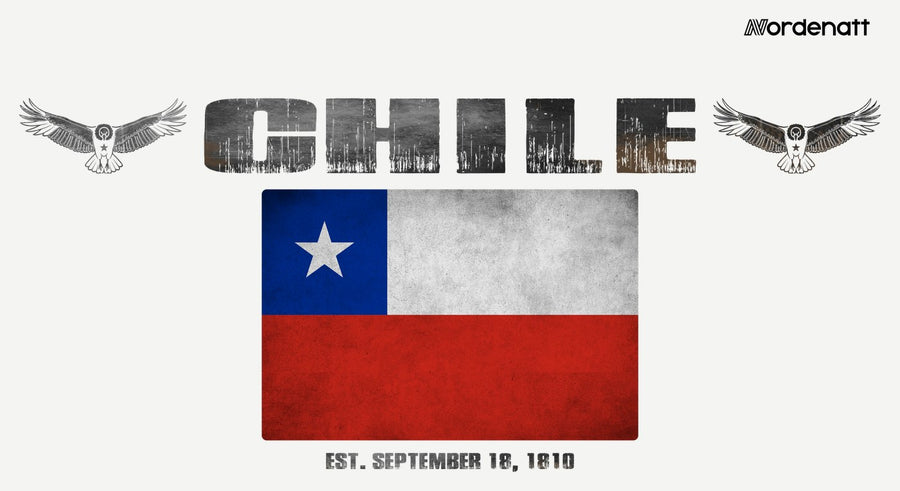 Chile design preview: flag, date and emblem inspiration printed on light t-shirts (Nordenatt)