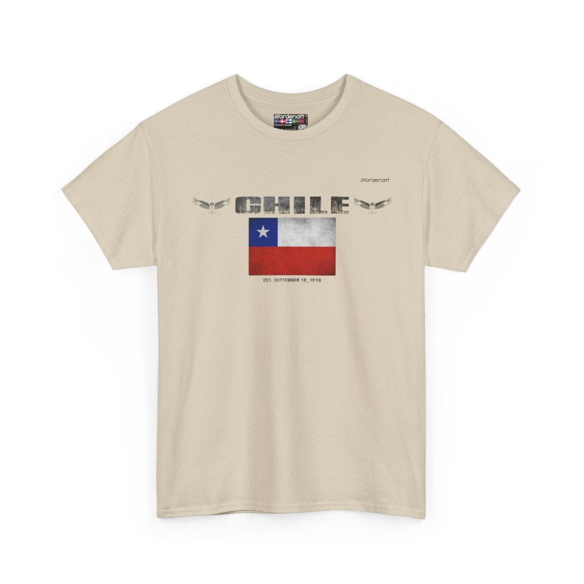 Chile flag t-shirt in Sand — premium cotton, Nordenatt