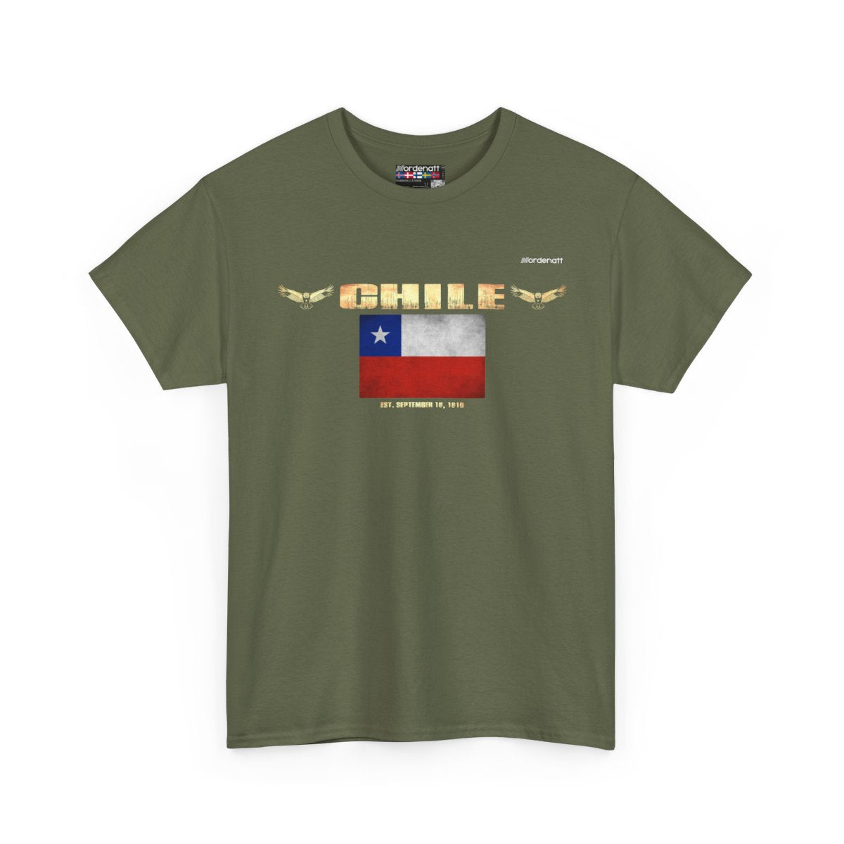 Chile flag t-shirt in Military Green — premium cotton, Nordenatt