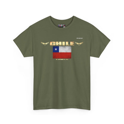 Chile flag t-shirt in Military Green — premium cotton, Nordenatt
