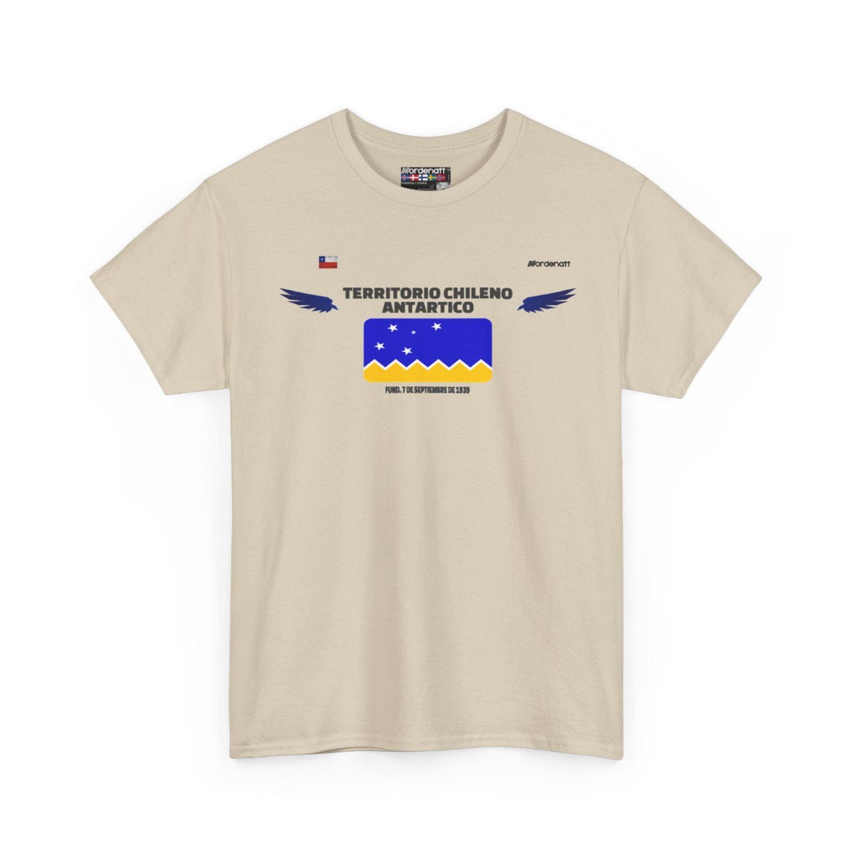 Chilean Antarctic Territory flag t-shirt in Sand — premium cotton, Nordenatt
