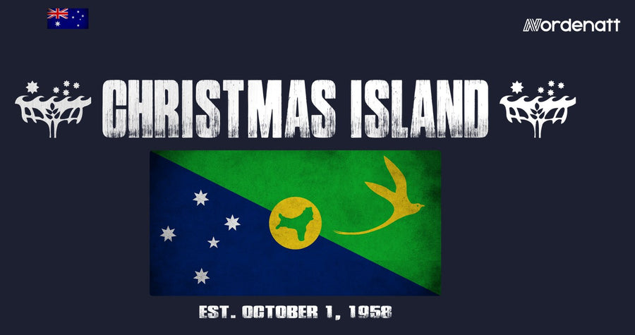 Christmas Island design preview: flag, date and emblem inspiration printed on dark t-shirts (Nordenatt)