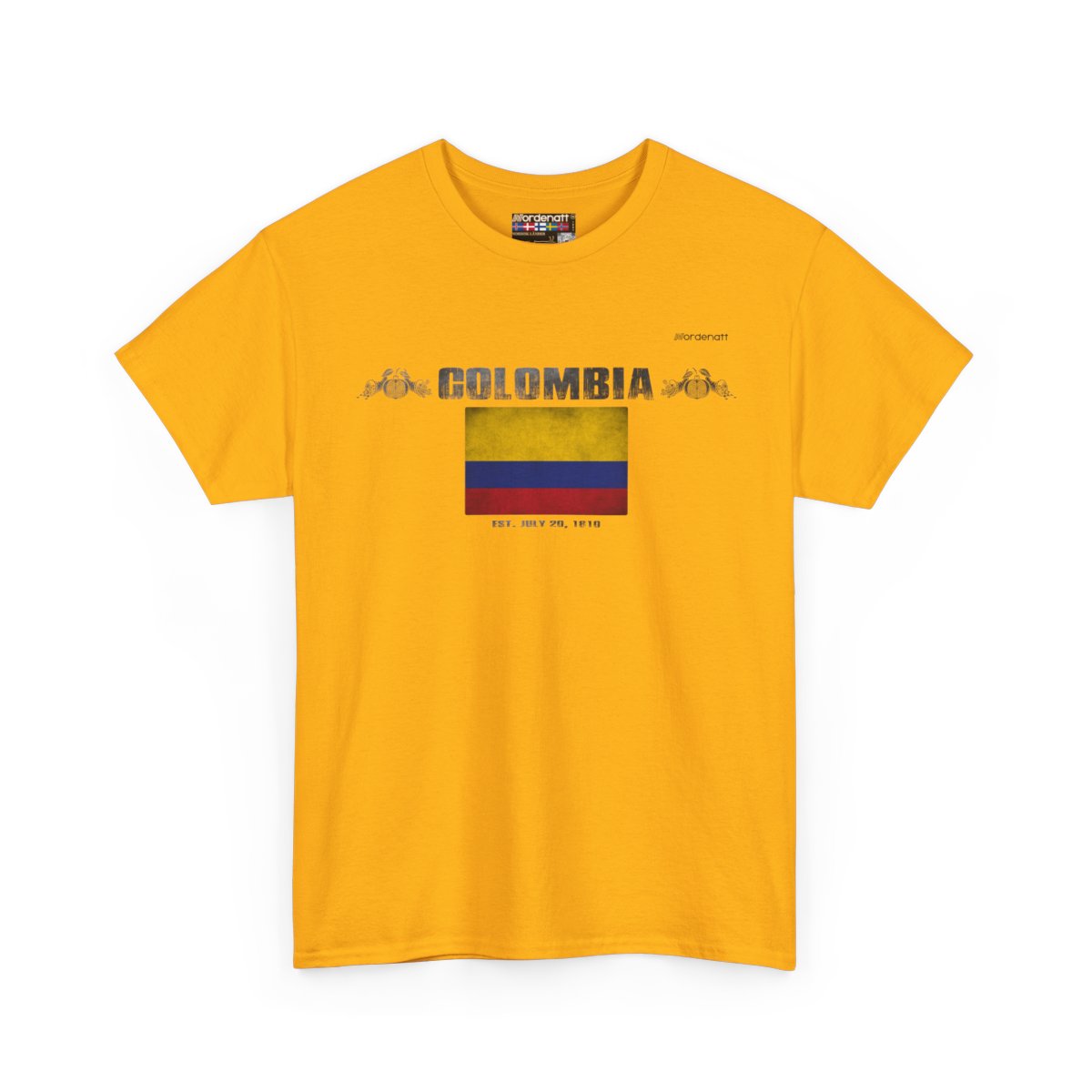 Colombia flag t-shirt in Gold — premium cotton, Nordenatt
