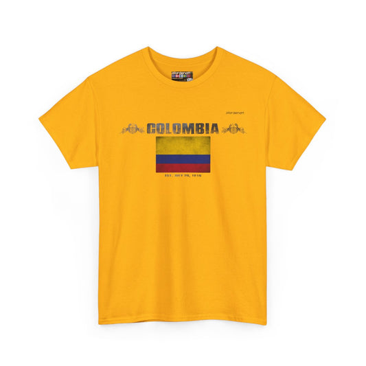 Colombia flag t-shirt in Gold — premium cotton, Nordenatt