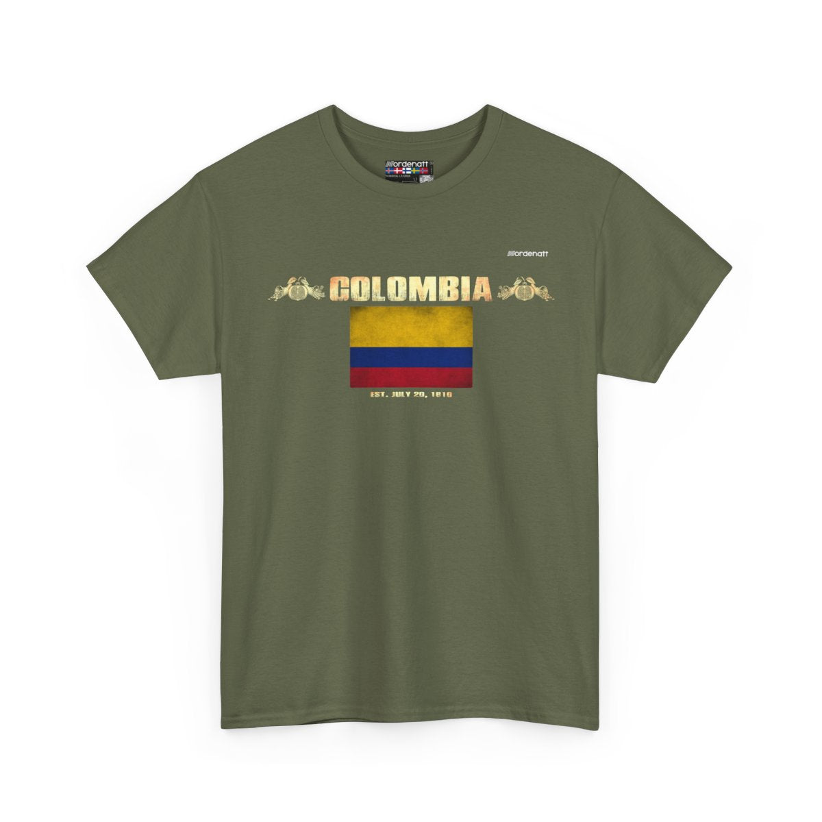Colombia flag t-shirt in Military Green — premium cotton, Nordenatt