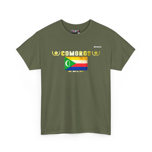 Comoros flag t-shirt in Military Green — premium cotton, Nordenatt