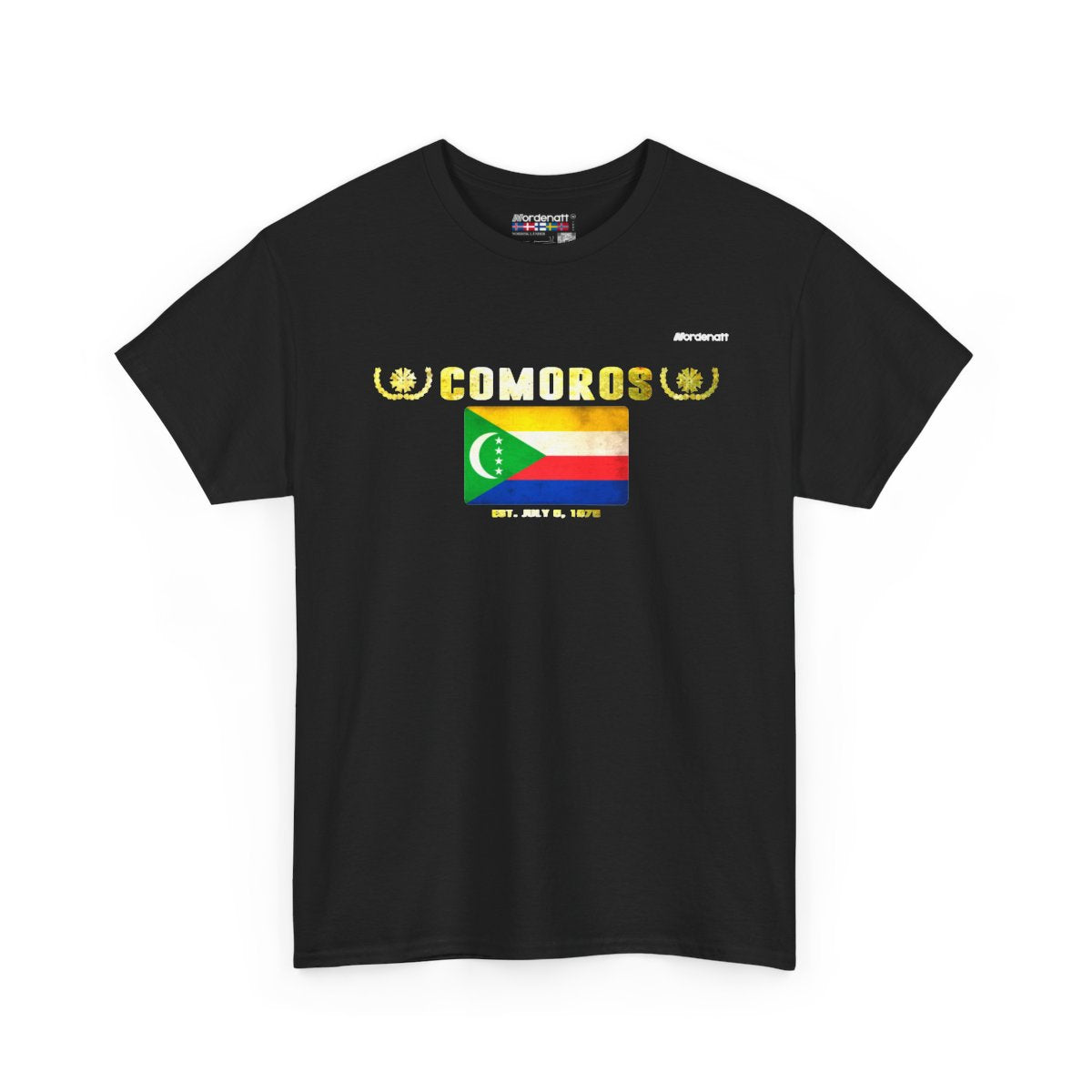 Comoros flag t-shirt in Black — premium cotton, Nordenatt