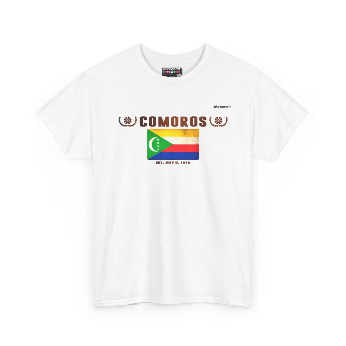 Comoros flag t-shirt in White — premium cotton, Nordenatt
