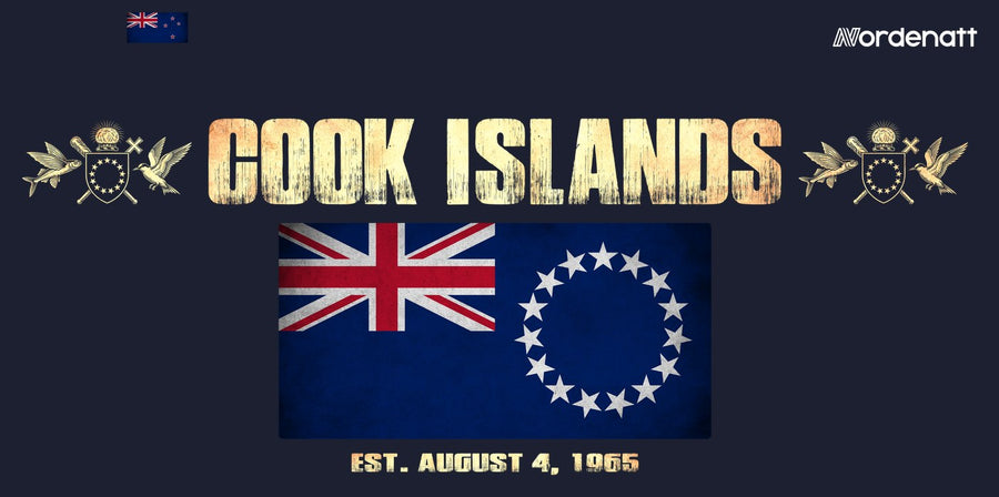 Cook Islands design preview: flag, date and emblem inspiration printed on dark t-shirts (Nordenatt)