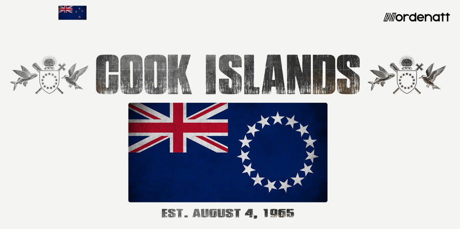Cook Islands design preview: flag, date and emblem inspiration printed on light t-shirts (Nordenatt)
